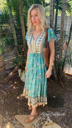 Bohemian forest green dress 
