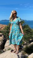 Bohemian Teal Midi Dress -Floral Pattern